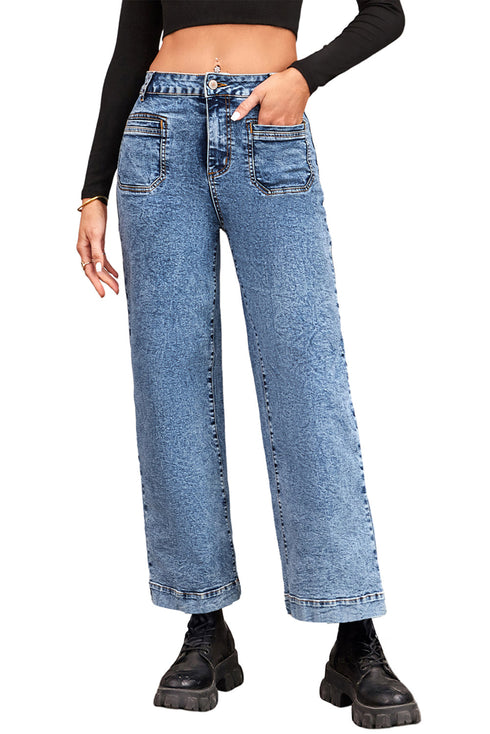 Patch Pocket Straight Leg Loose Fit Jeans